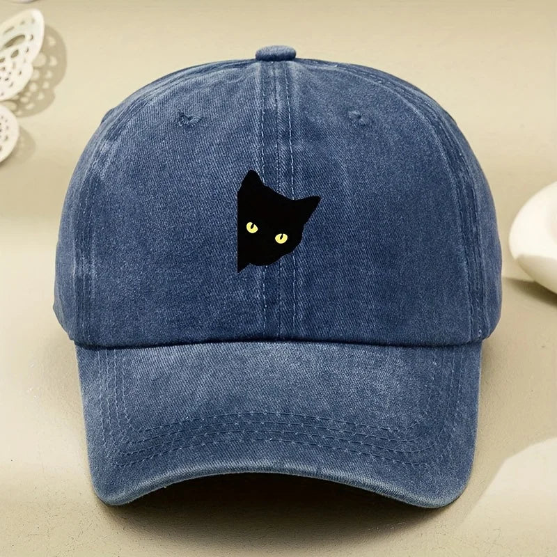 Cartoon Half Body Black Cat Print Baseball Cap