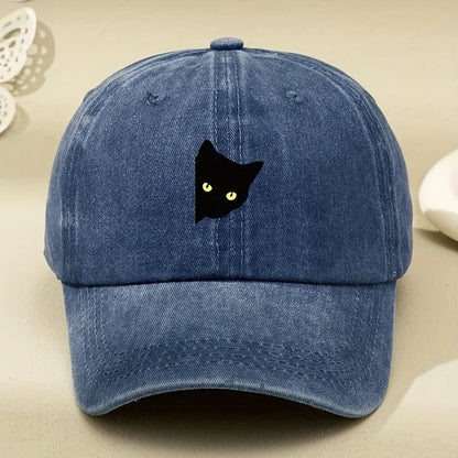 Cartoon Half Body Black Cat Print Baseball Cap