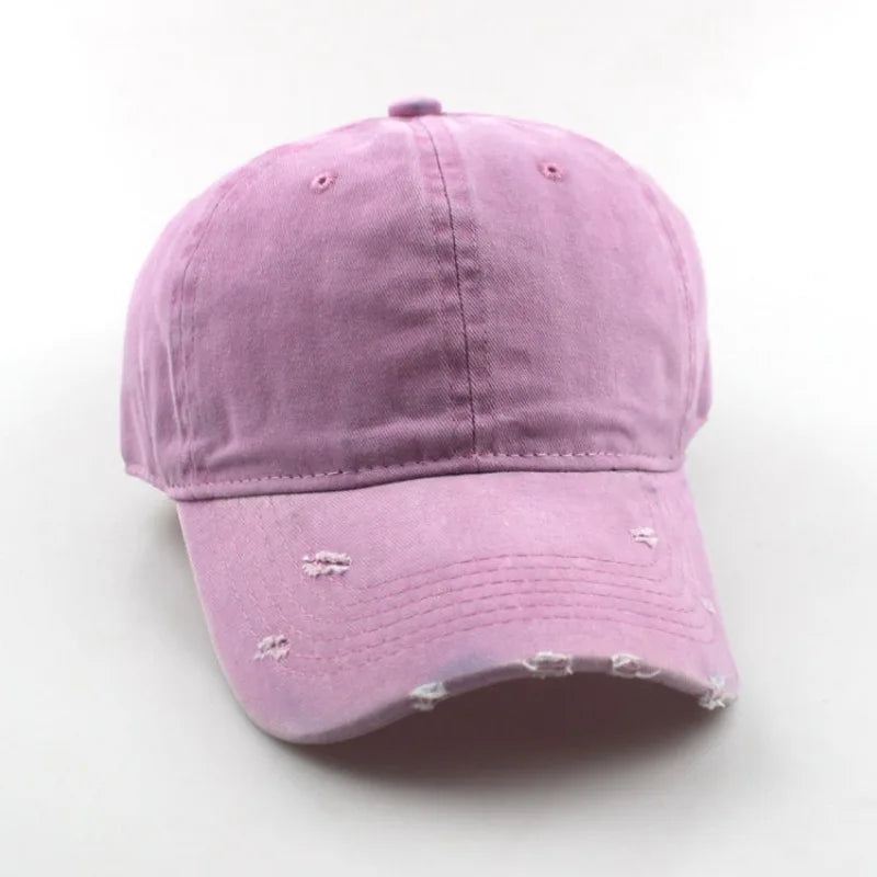 Solid Distressed Perforated Mesh Washed Baseball Cap