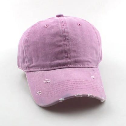 Solid Distressed Perforated Mesh Washed Baseball Cap