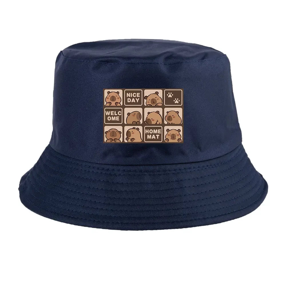 Summer Spring Ladies Cotton Korean Casual  Sunprotection Capybara Bucket Hat