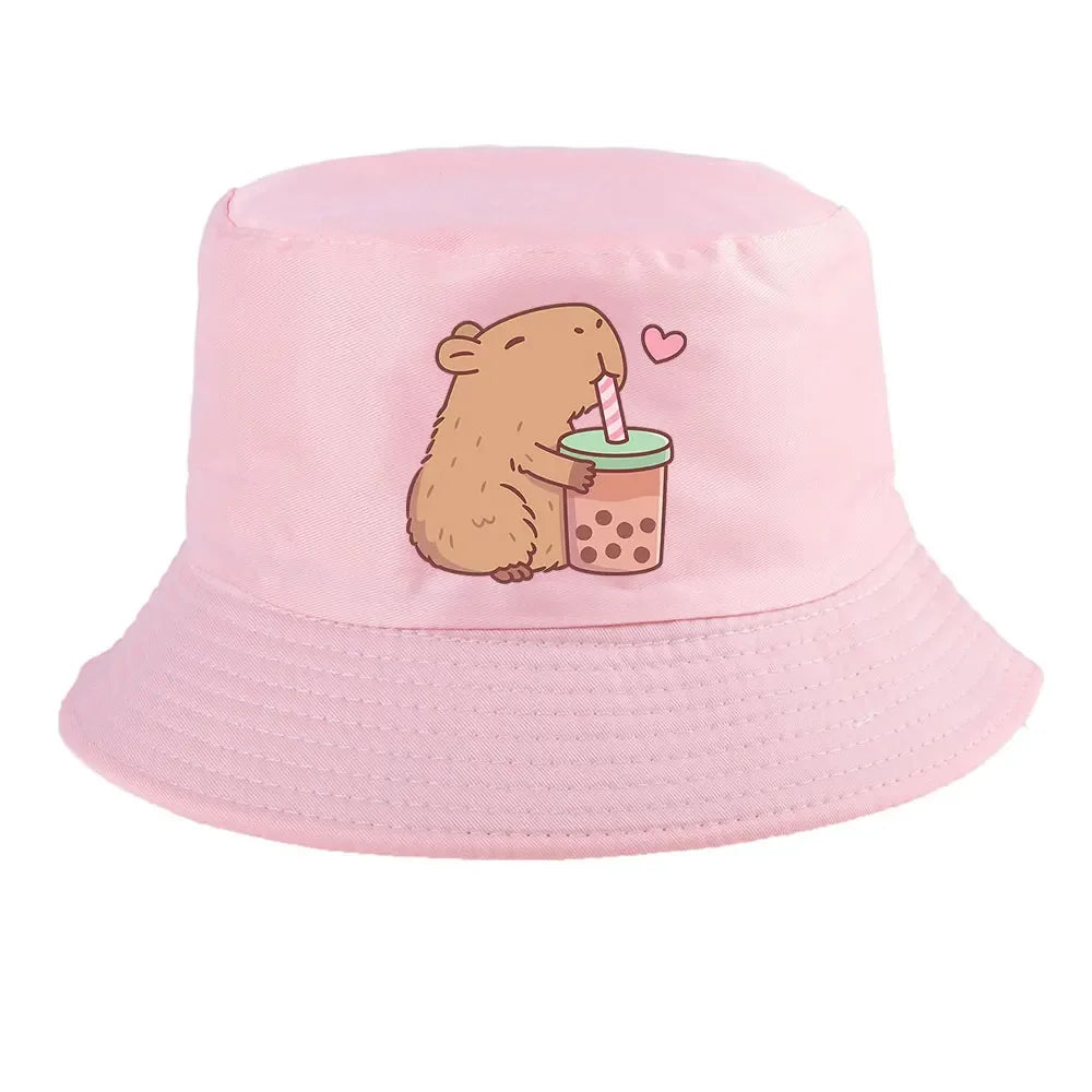 Summer Spring Ladies Cotton Korean Casual  Sunprotection Capybara Bucket Hat