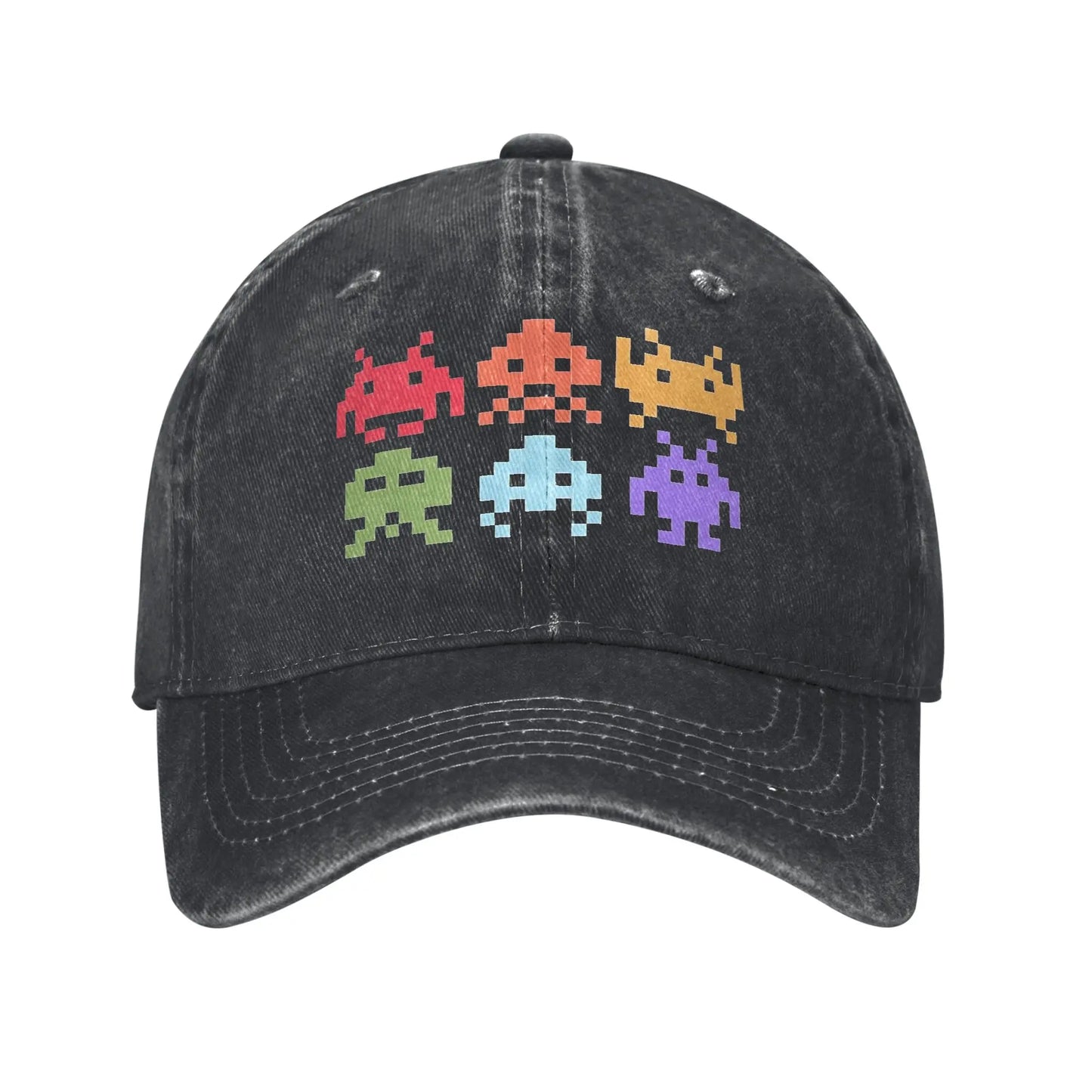 Casual Space Invaders Pixel Art Rainbow Aliens Baseball Caps