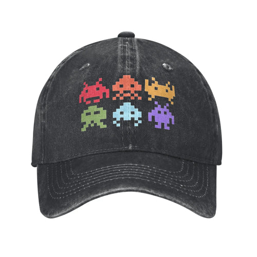 Casual Space Invaders Pixel Art Rainbow Aliens Baseball Caps