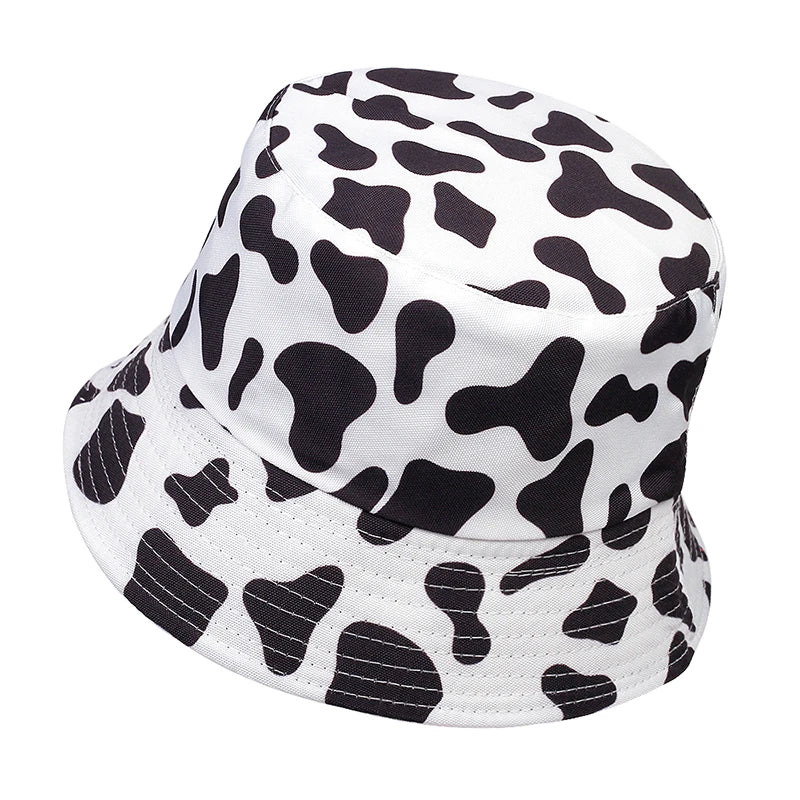 Unisex Cow Print Double-Side Personality Bucket Hats Fishermen Caps