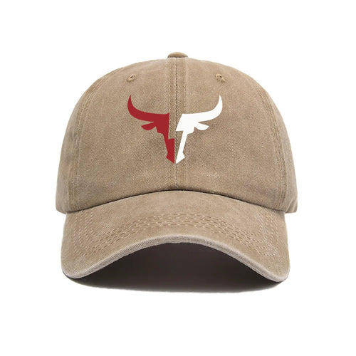 Bull head print baseball cap, vintage men's and women's duckbill cap