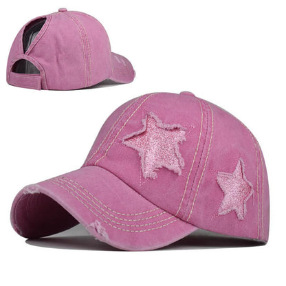 Macaron Color Series Fringed Glitter Star Patch Baseball Cap