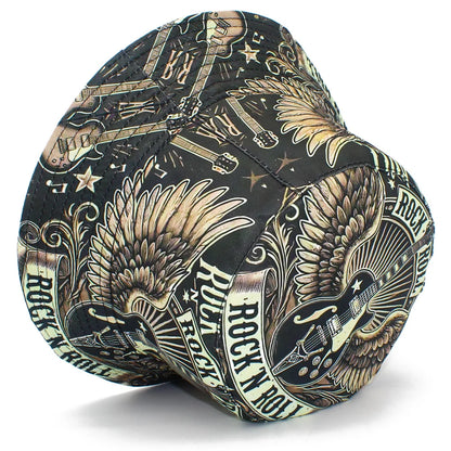 Rock Roll Letters Guitar Print Bucket Hat Double Sides Fisherman Hat Panama Cap