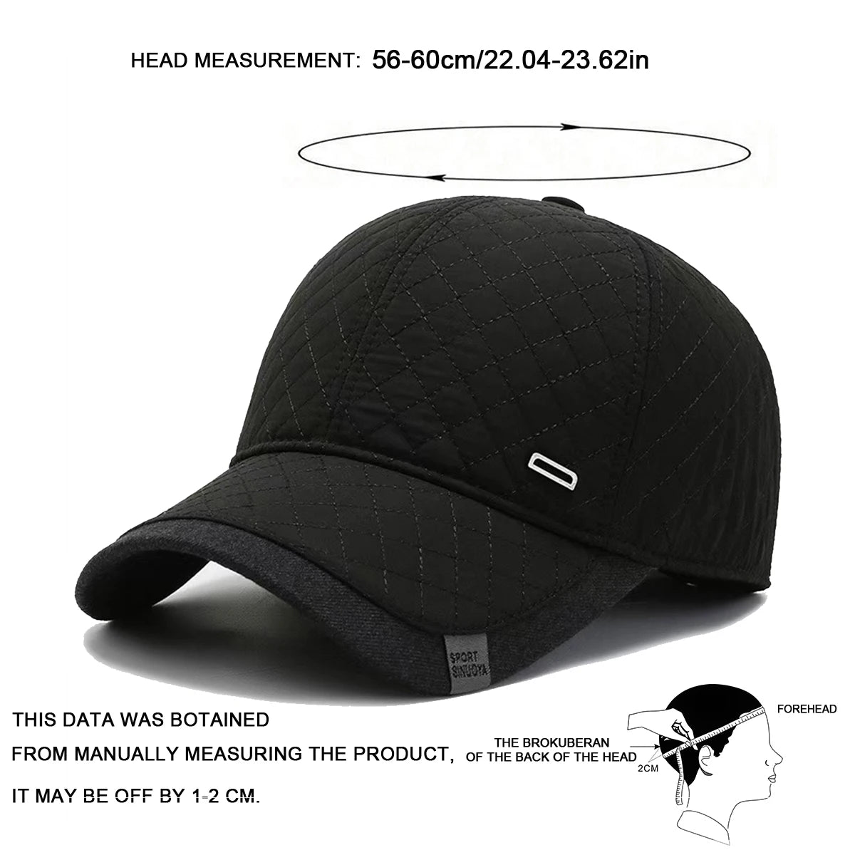 Unisex Square Label Grid Baseball Caps With Ear Thick Winter Thicken Hats Outdoor