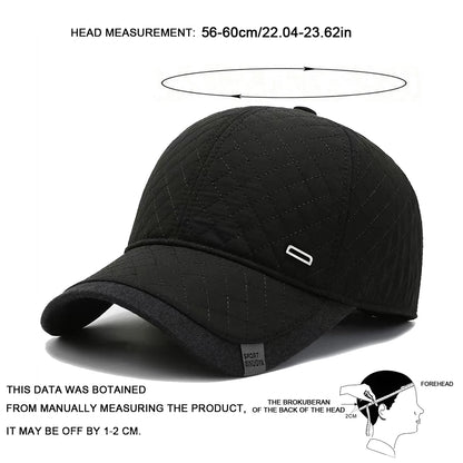 Unisex Square Label Grid Baseball Caps With Ear Thick Winter Thicken Hats Outdoor