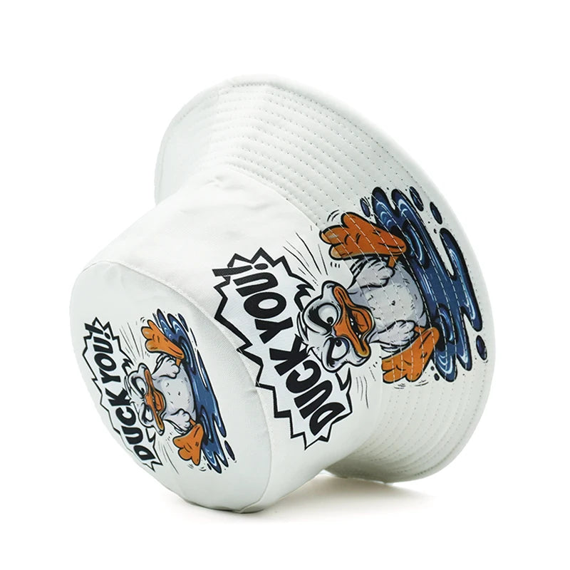 Cartoon Duck Print Bucket Hat Letter Pattern For Men Woman