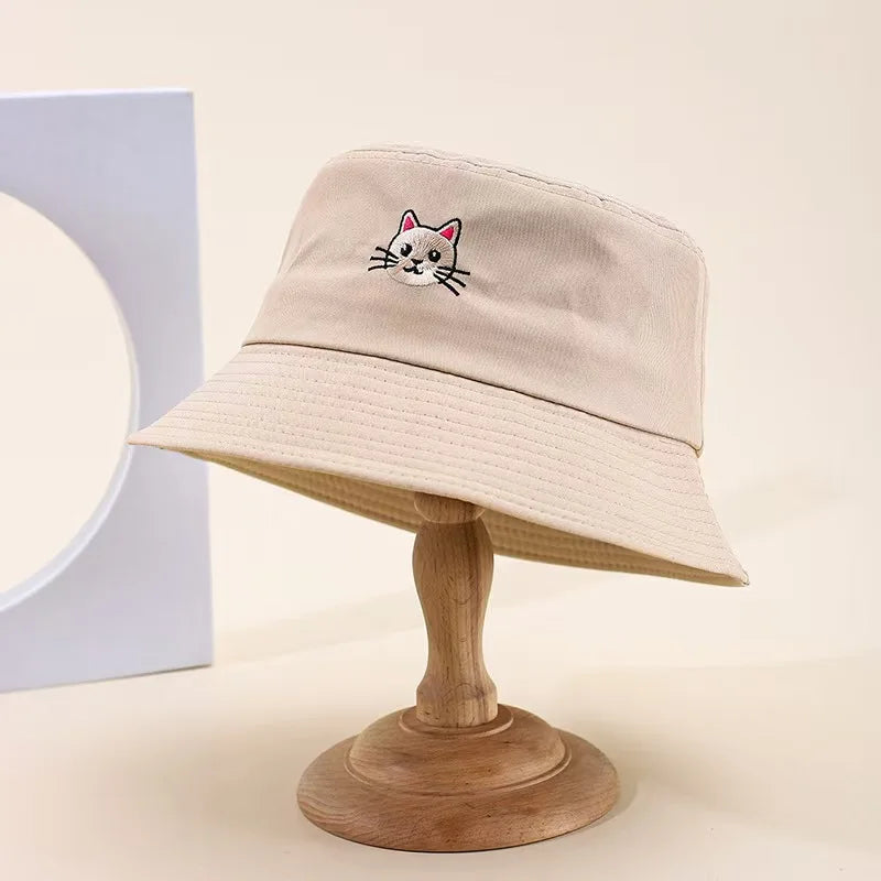 Women's Embroidered Kitten Bucket Hat