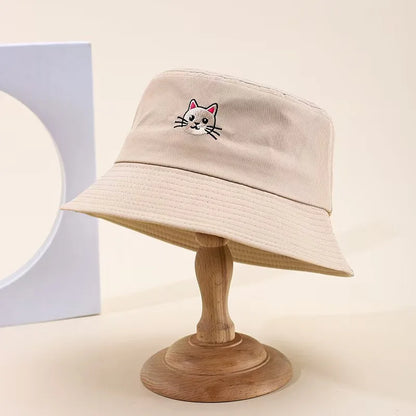 Women's Embroidered Kitten Bucket Hat