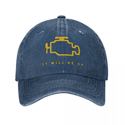 Fashion Water Washing Mechanic Auto Repair Check Engine Light Baseball Caps