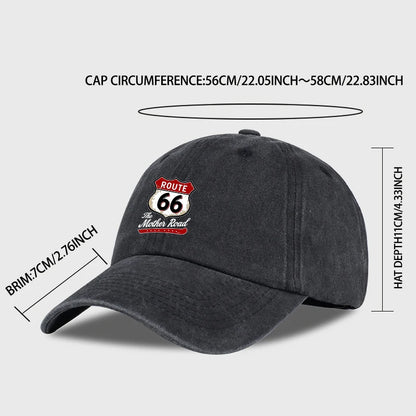 Vintage Route 66 "The Mother Road" Print Washed Baseball Cap