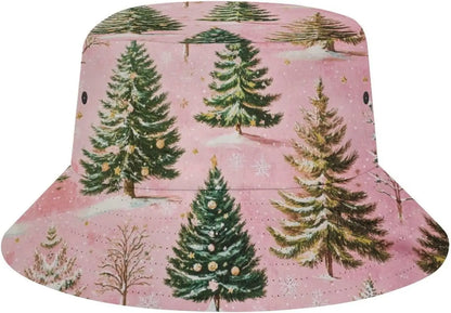 Bucket Hat  Pink Green Xmas Tree Bucket Hats Christmas Forest Trees