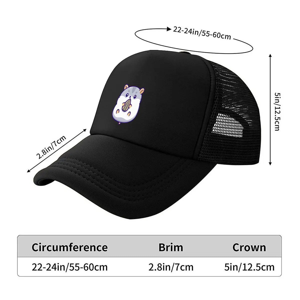 Cute Hamster Holding Sunflower Seed Cartoon Mesh Baseball Cap