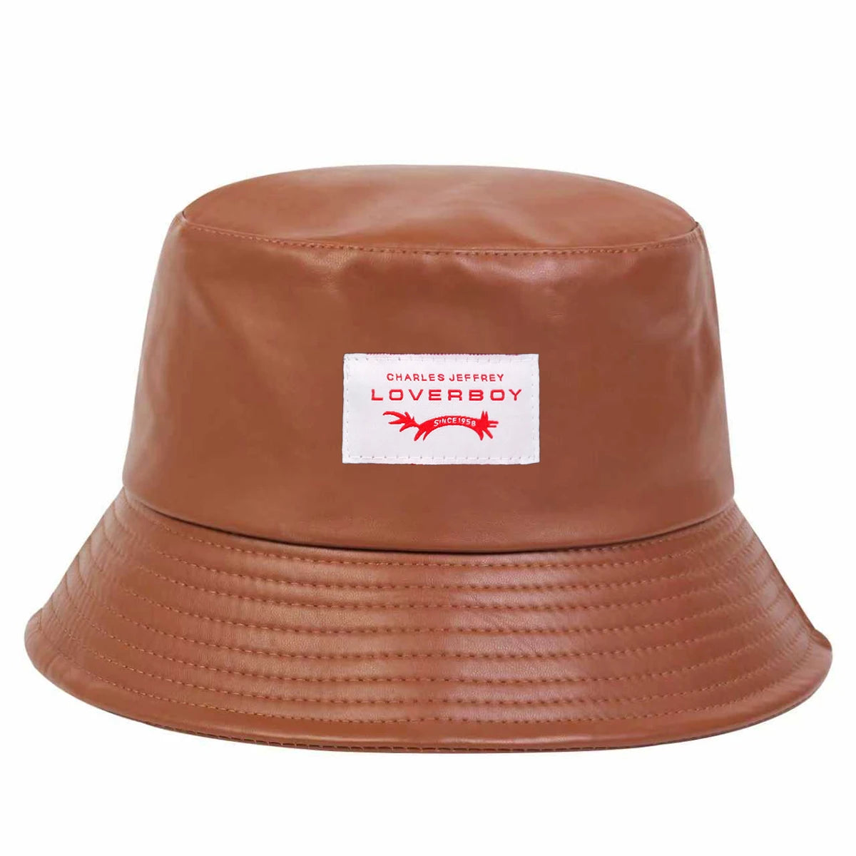Unisex LOVERBOY Letter Sewing Label Personality Pu Leather Bucket Hats Fishermen Caps Sunscreen Hat