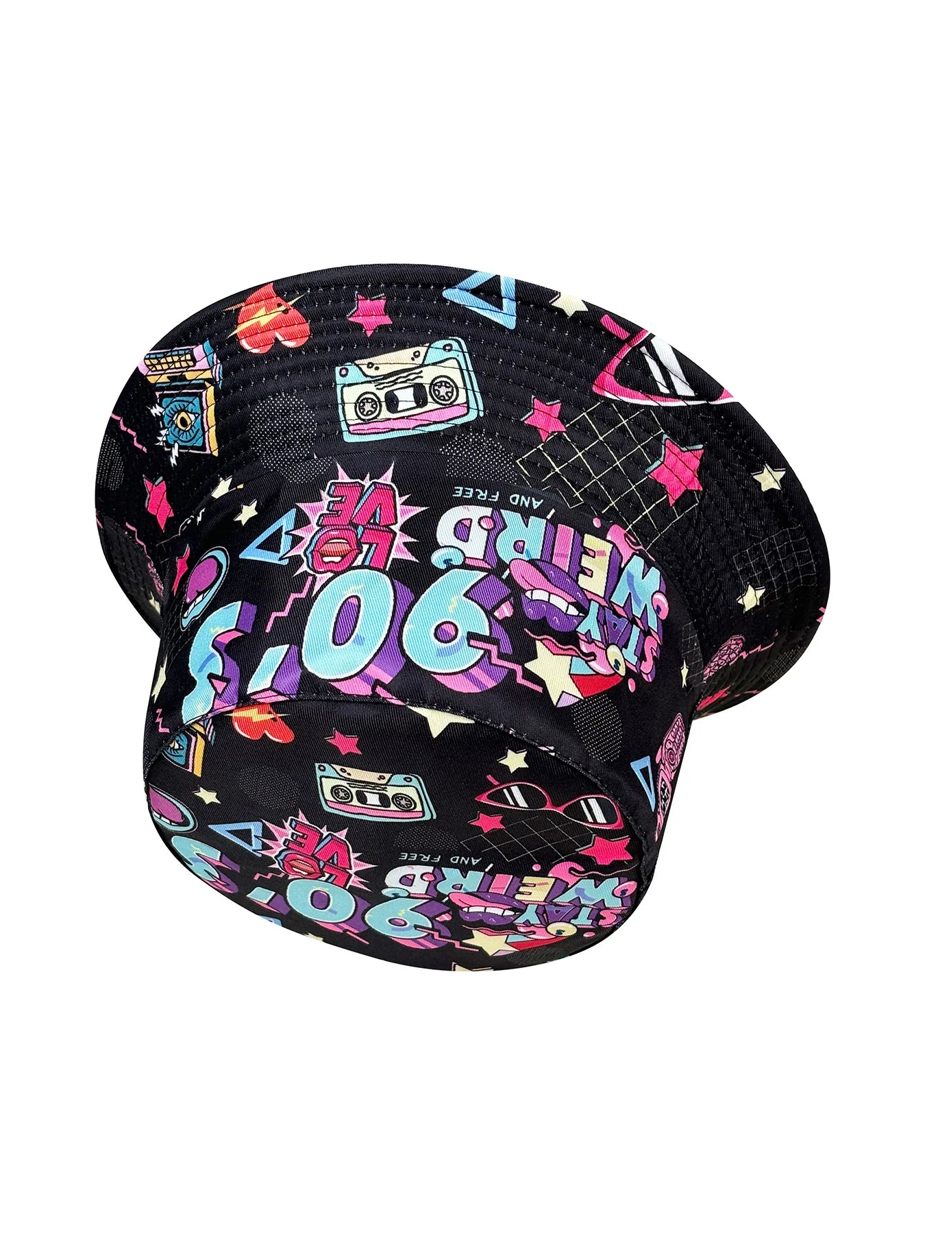 Abstract Personality Tape Black 90S Print Bucket Hat Sun Hat