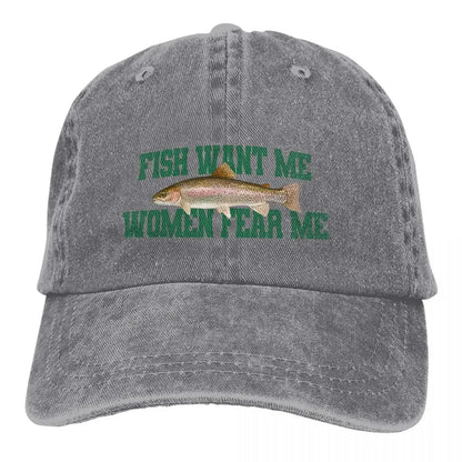 Pure Color Dad Hats Fish Want Me Women Fear Me Meme Classic Baseball Caps
