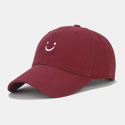 Soft Cotton Baseball Cap for Women Men Smile Face Embroidery