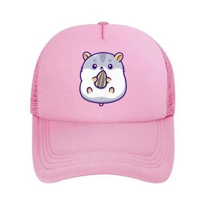 Cute Hamster Holding Sunflower Seed Cartoon Mesh Baseball Cap