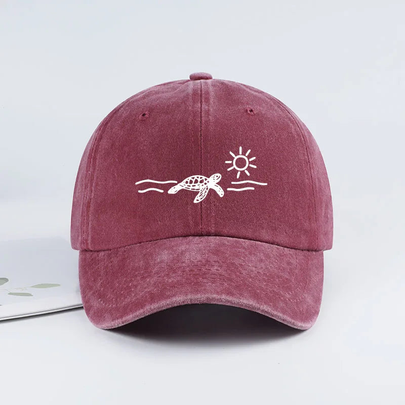 Vintage Washed Baseball Cap With Turtle
