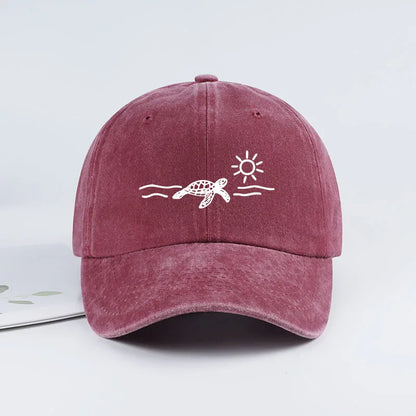 Vintage Washed Baseball Cap With Turtle