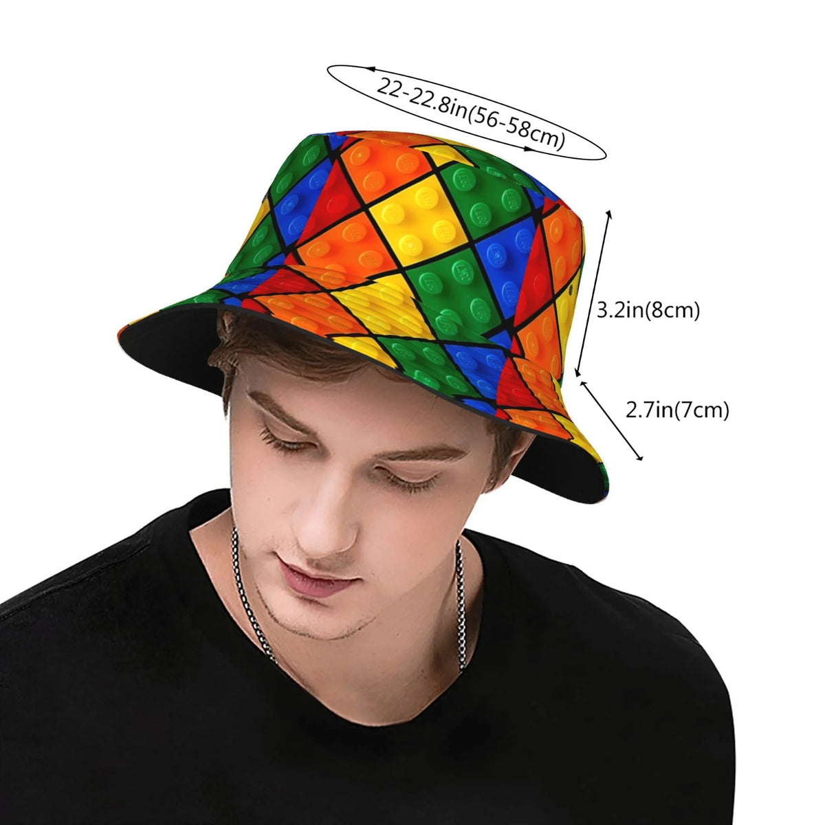 One Piece of Building Blocks Rainbow Printed Fisherman Hat Bucket Hat