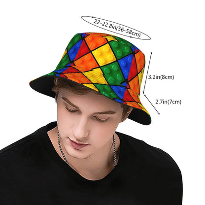 One Piece of Building Blocks Rainbow Printed Fisherman Hat Bucket Hat