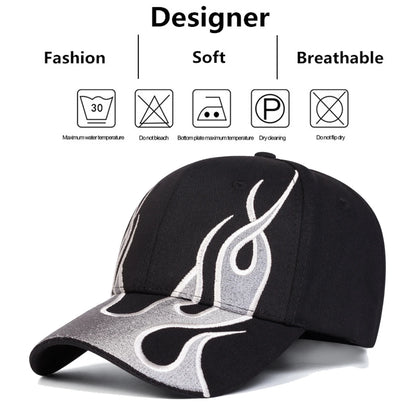 Unisex Flame Embroidery Baseball Caps Adjustable Casual Hats Spring And Autumn