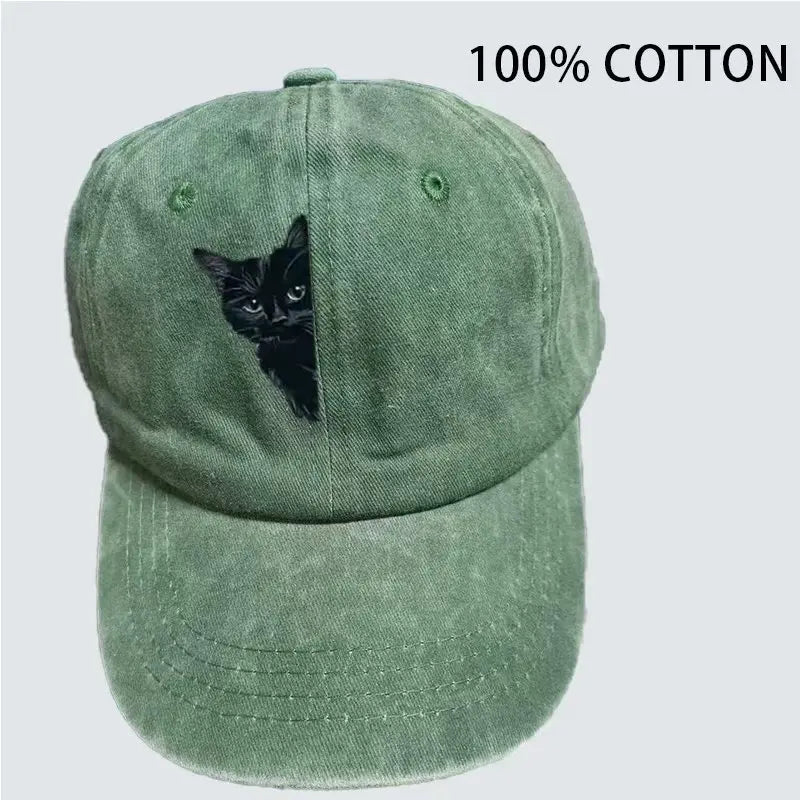 Animal Kitten Print Golf Cap - Men and Women Universal Vintage Washed Baseball Cap