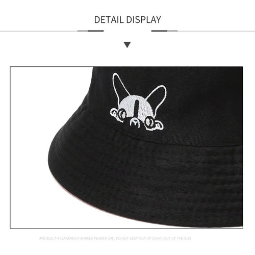 Portable Double-sided Wear Bucket Hat Cute Dog Embroidered Japanese Style