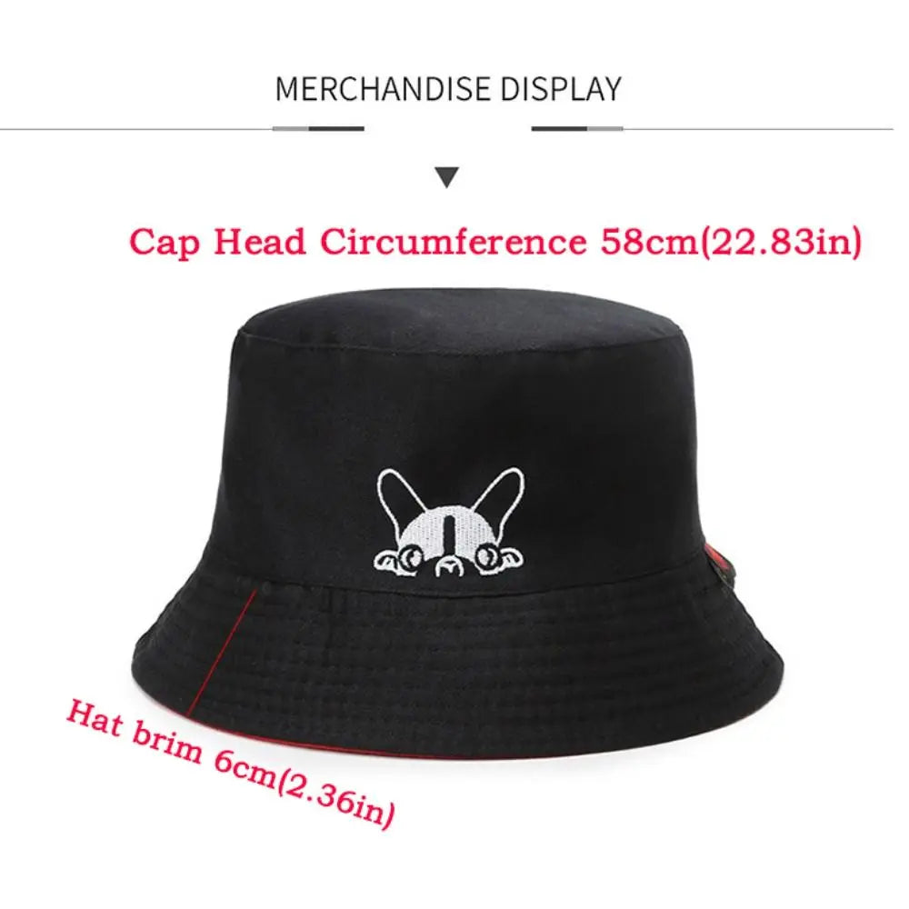 Casual Double-sided Wear Bucket Hat Foldable Japanese Style Outdoor Sun Caps Cute Dog
