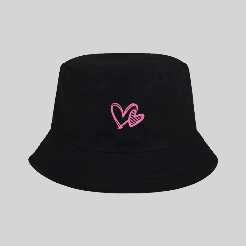 Women's Solid Color Pink Heart Pattern Bucket Hat