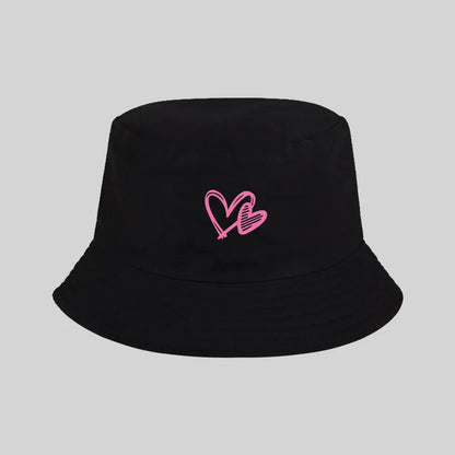 Women's Solid Color Pink Heart Pattern Bucket Hat