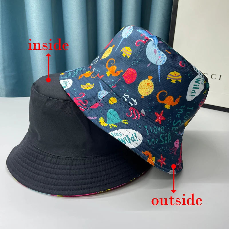 2024 New Bucket Hats Letter Embroidered Double-sided Fisherman