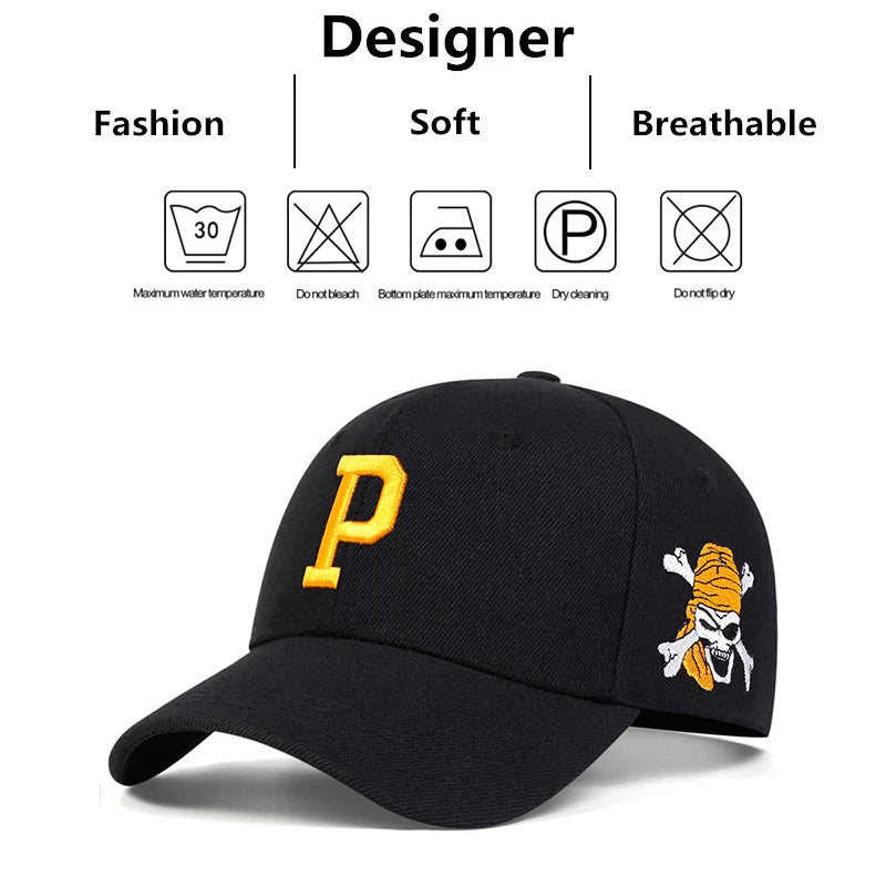 P Letter Side Pirate Embroidery Baseball Cap Men Women Trucker Caps