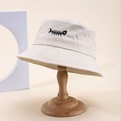Bucket Hats Embroidery Fishbone Pattern Fisherman Cap Candy Colors Hat For Women Men