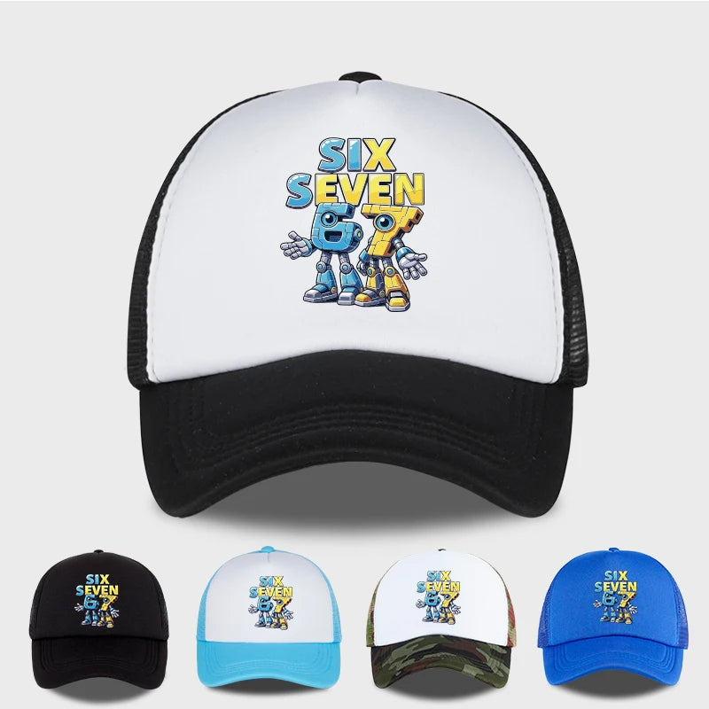 Cute 67 Robot Print Mesh Cap Baseball Cap
