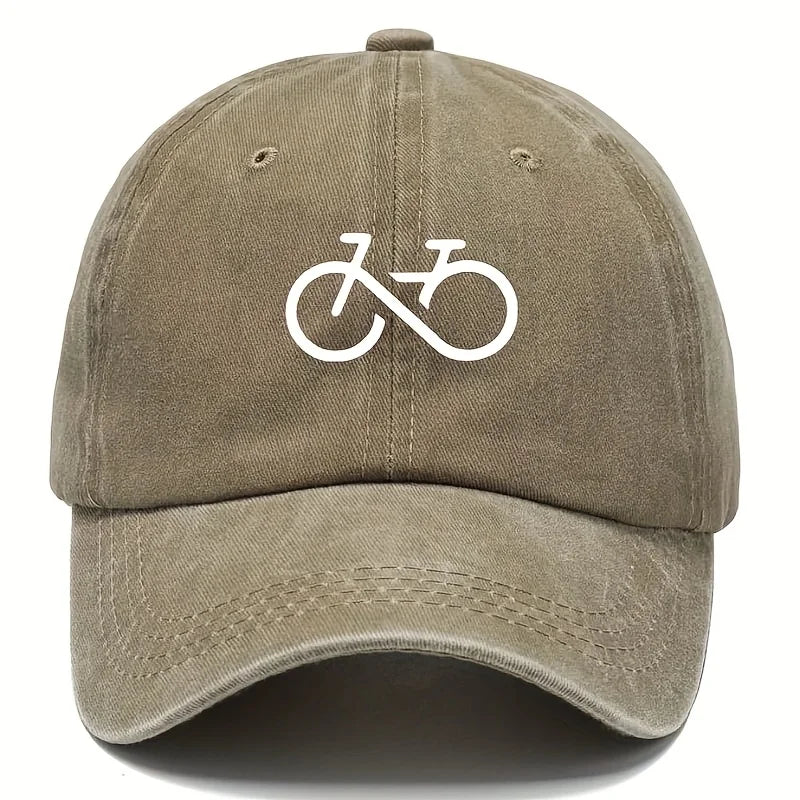 Vintage Bicycle Printed Baseball Cap With White Geometric Design