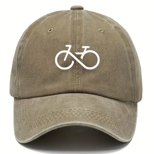 Vintage Bicycle Printed Baseball Cap With White Geometric Design