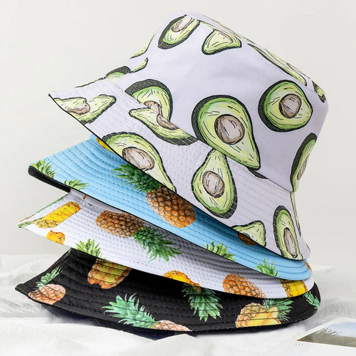 Unisex Bucket Hats Summer Double-Sided Wear Fruit Printing Men Women