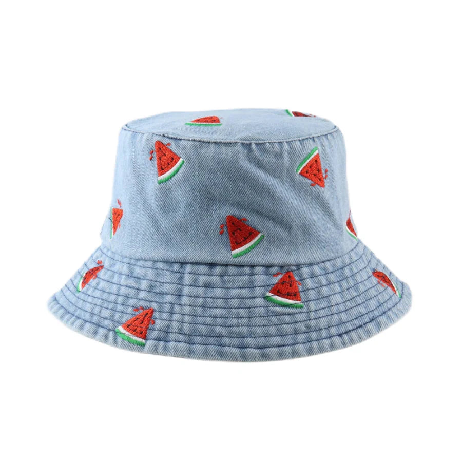 Spring Summer Strawberry Embroidery Denim Jeans Bucket Hat For Men Women