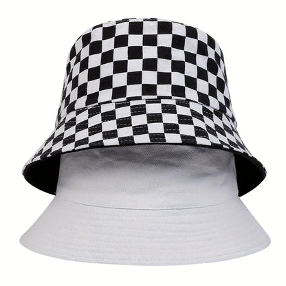 Unisex Black and White Grid Bucket Hat