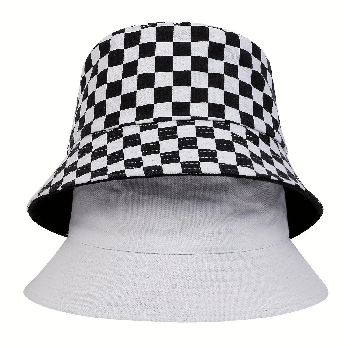 Black And White Grid Bucket Hat Wearable Fisherman Hat Travel Hat For Men Women
