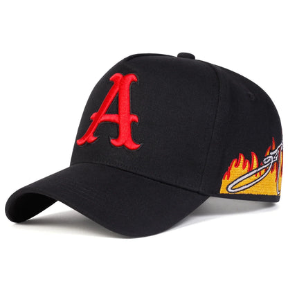 Unisex A Letter Embroidery Side Flame Baseball Caps Spring Autumn