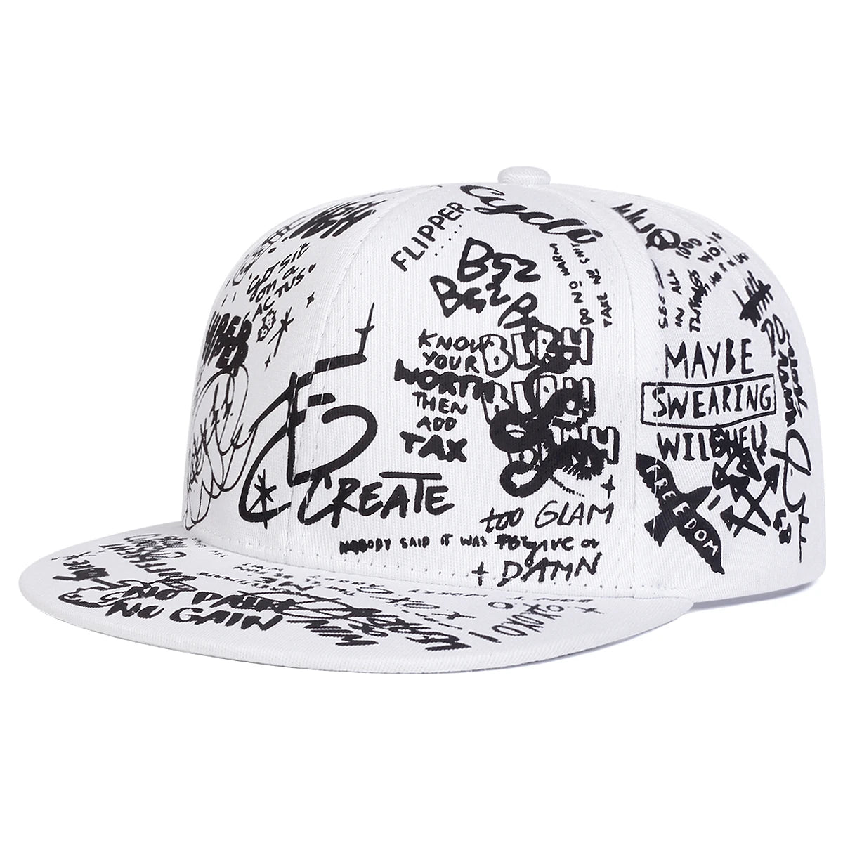 Unisex Black and white Letter Graffiti Printing Snapback Hats