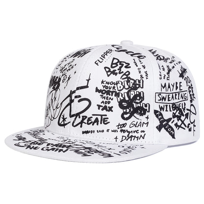 Unisex Black and white Letter Graffiti Printing Snapback Hats
