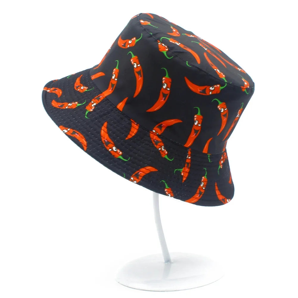 Unisex Chili Pepper Print Reversible Bucket Hat